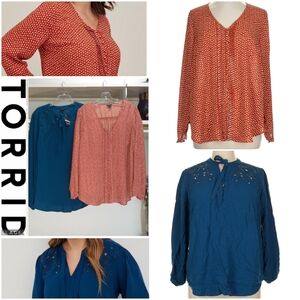 NWT Torrid Cutout Beaded Top + Semi Sheer Ruffled Top EUC